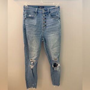 Abercrombie & Fitch Light Wash HighRise ButtonFly Distressed SuperSkinny Jeans